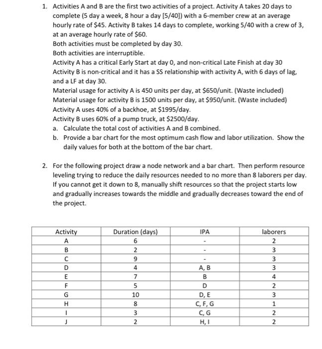 1. Activities A and B are the first two