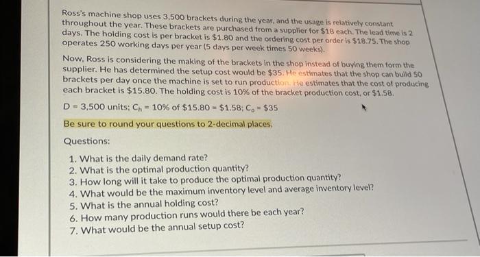solve manually asap please Ross's machine shop