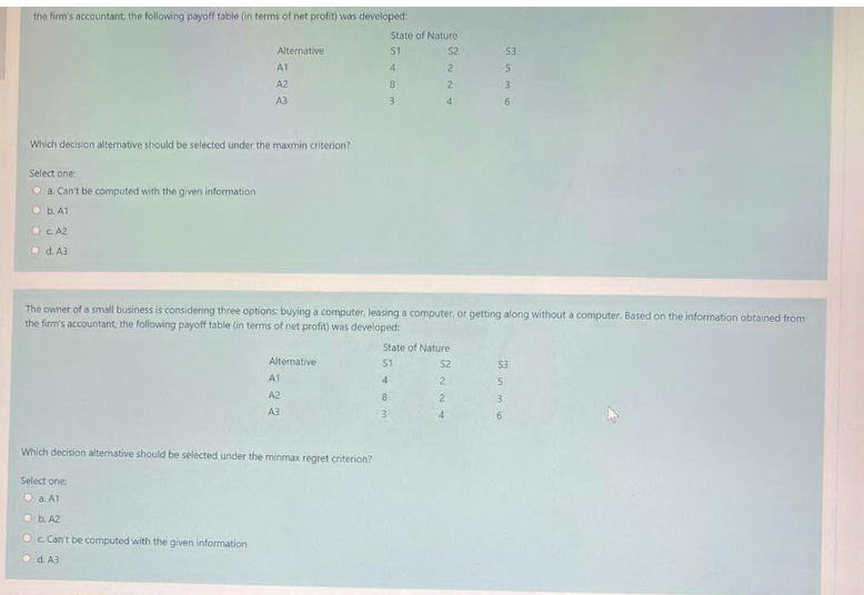 S3 the firm's accountant, the following payoff