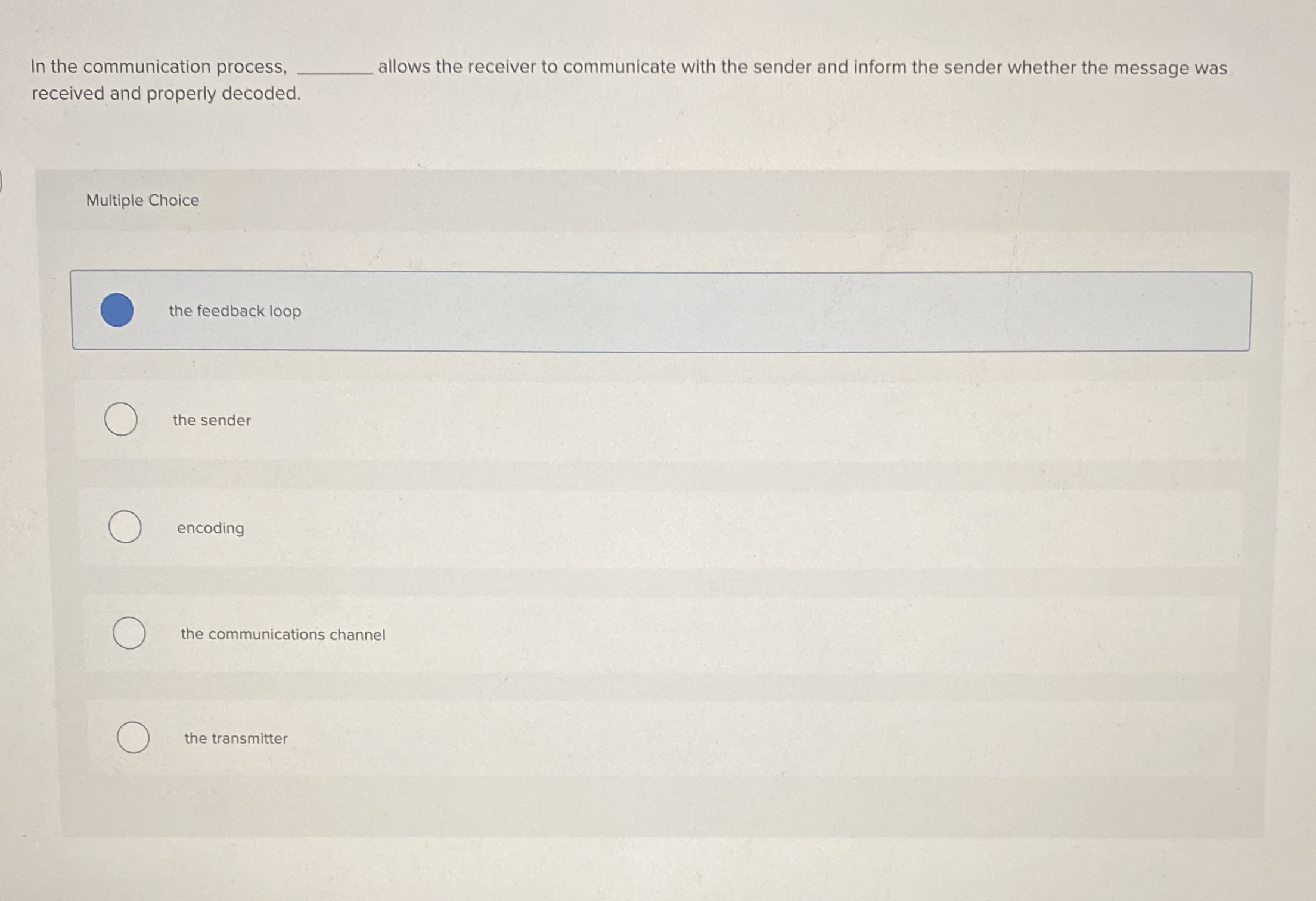 In the communication process, allows the receiver