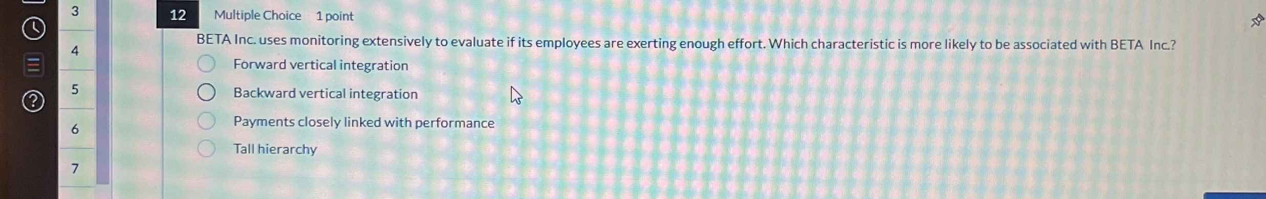 1 2 Multiple Choice 1 point 4 BETA Inc. uses