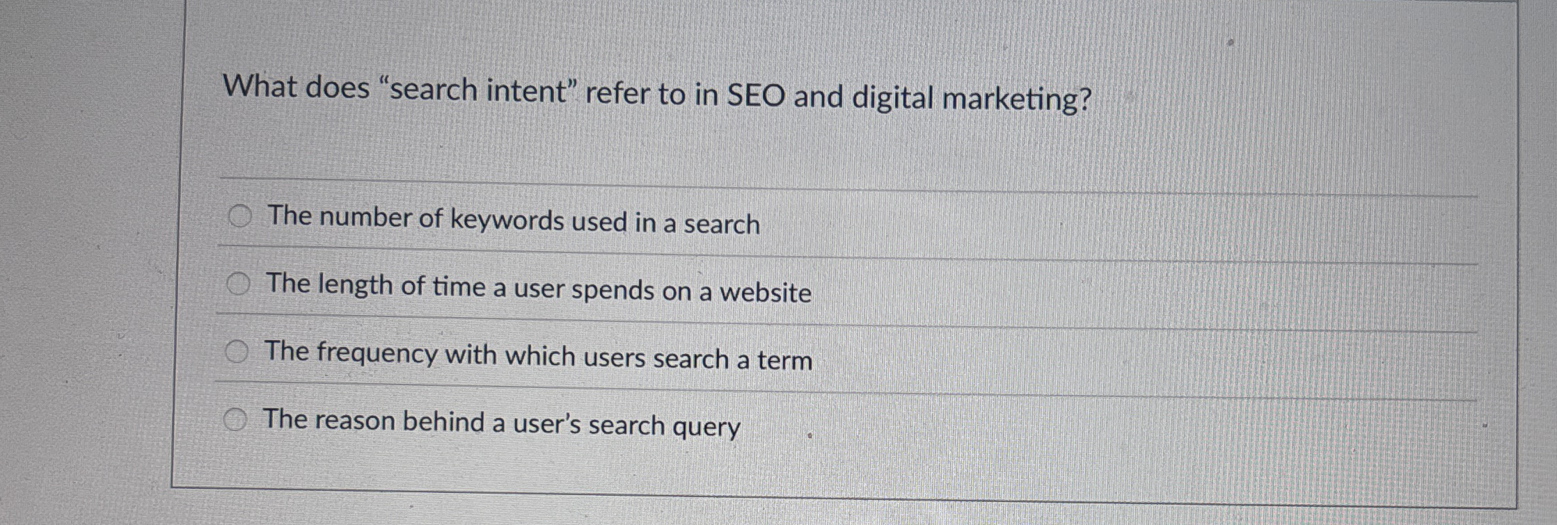 What does "search intent" refer to in SEO and