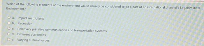 Which of the following elements of the