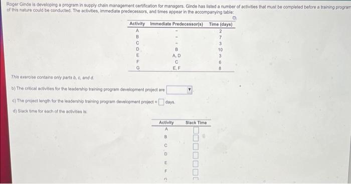 Roger Ginde is developing a program in supply