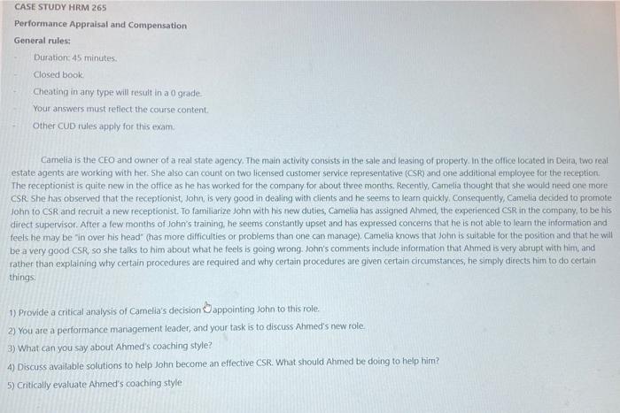 CASE STUDY HRM 265 Performance Appraisal and