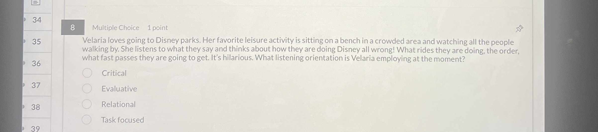 3 4 8 Multiple Choice 1 point 3 5 Velaria loves