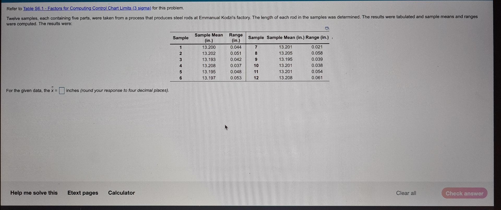 Refer to Table S6.1 - Factors for Computing