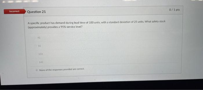 0/1 pts Incorrect Question 21 A specific product