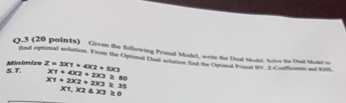 solve it by hand 0-3 (20 points) Given the