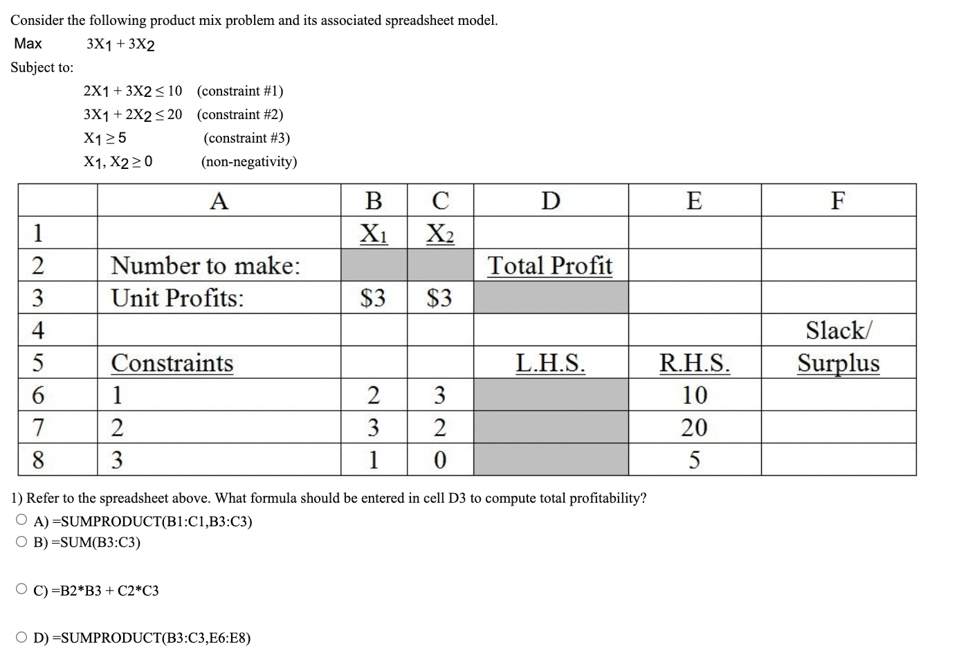 Consider the following product mix problem and