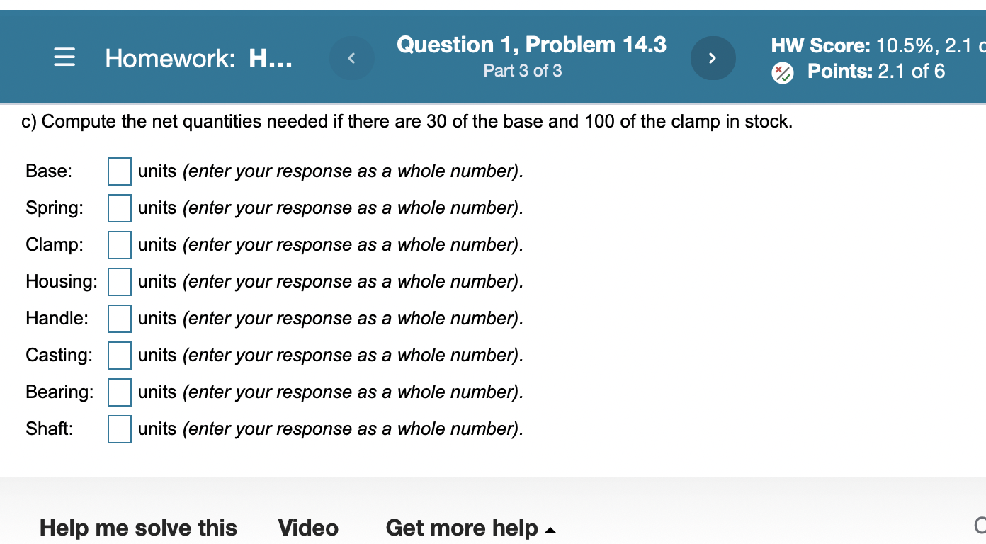 part c Base: 125 units (enter your response as a