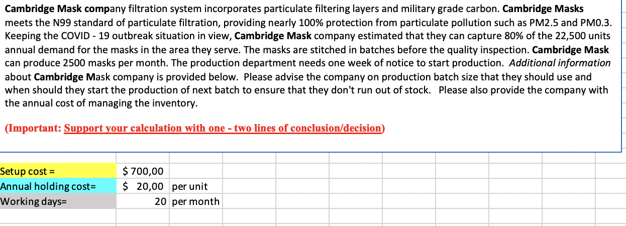 Cambridge Mask company filtration system