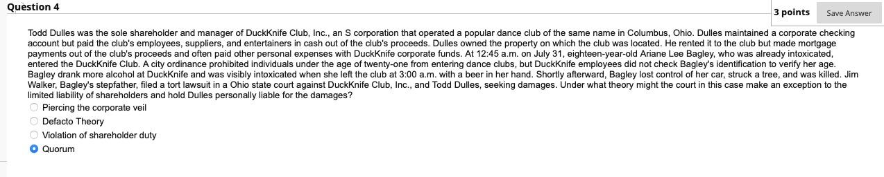 it is Legal Environment of Business Question 4 3