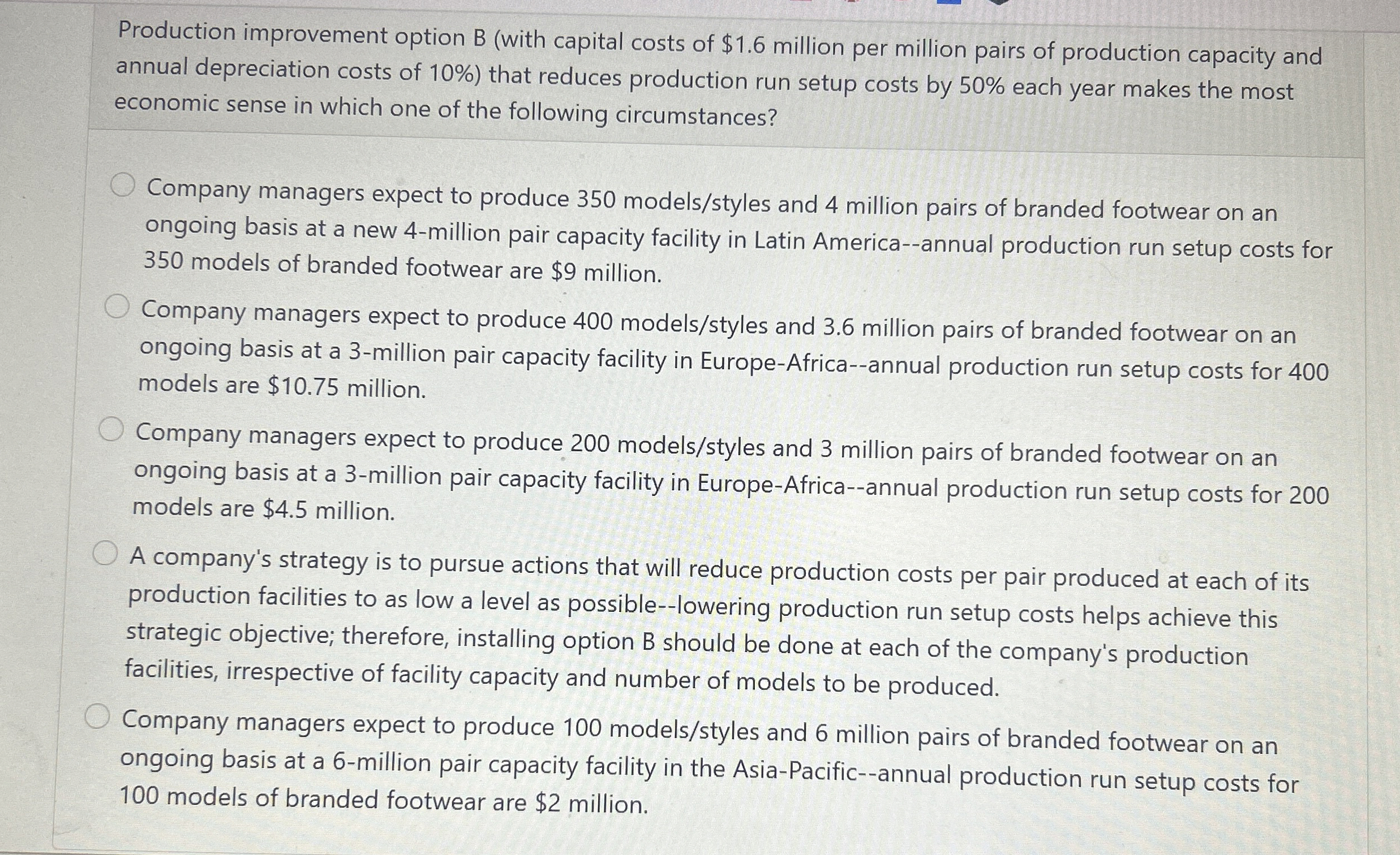Production improvement option B ( with capital