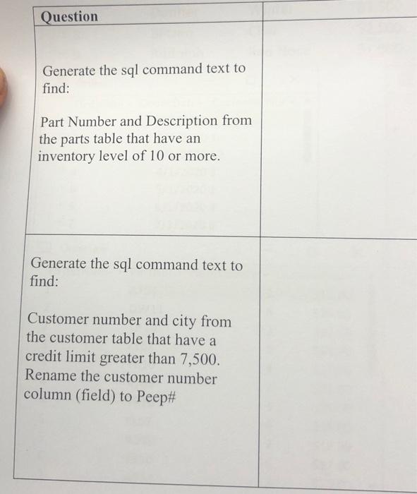 Question Generate the sql command text to find: