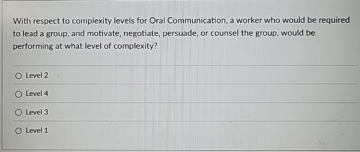 With respect to complexity levels for Oral