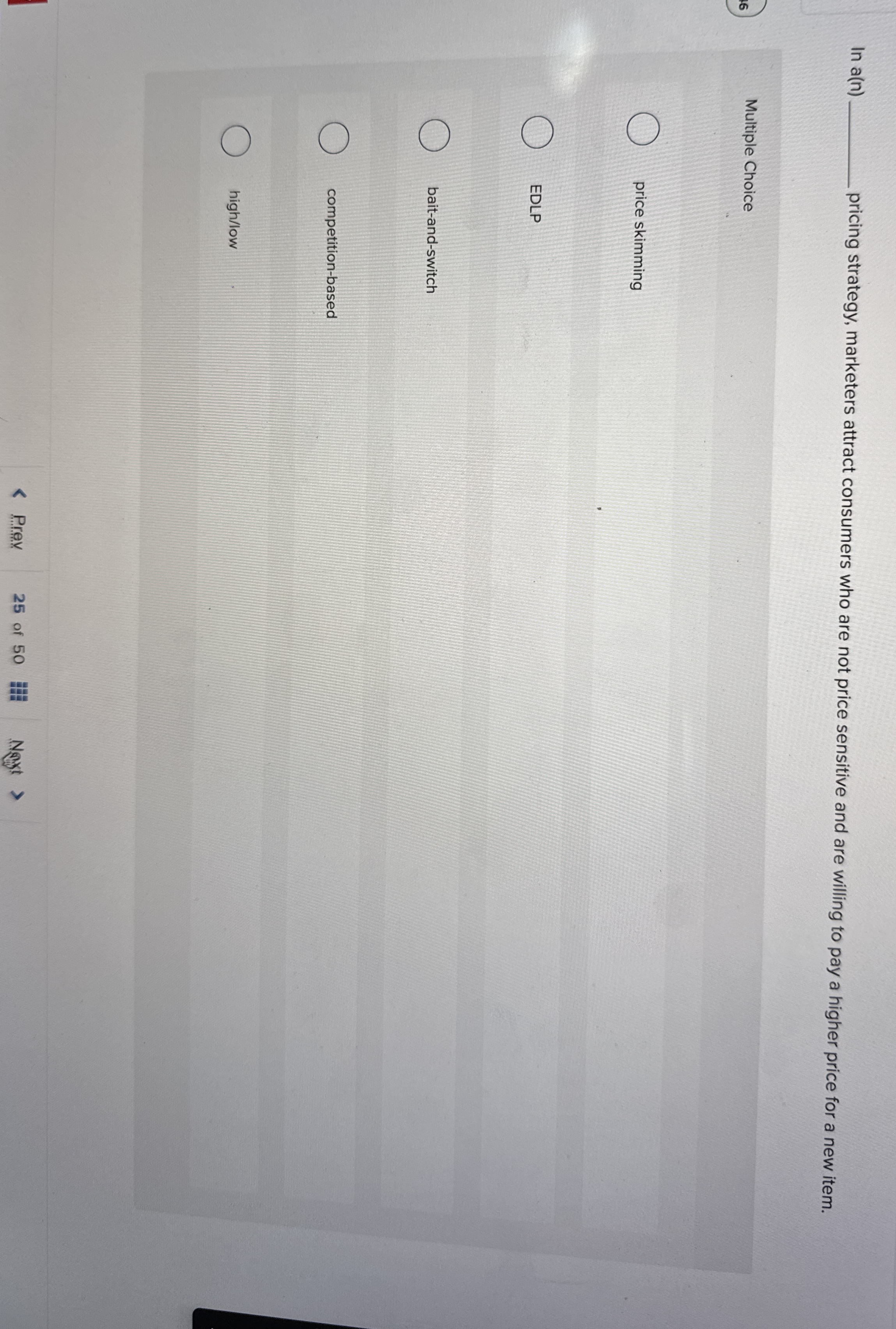 In a ( n ) pricing strategy, marketers attract