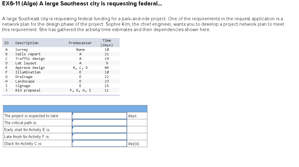 EX 6 - 1 1 ( Algo ) A large Southeast city is