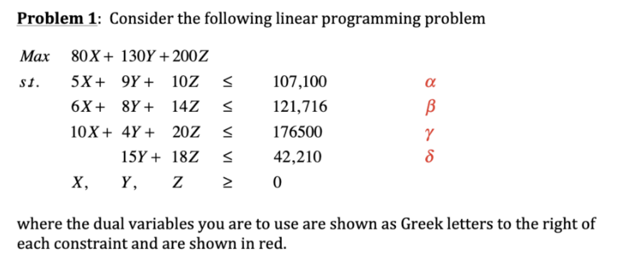 Problem 1: Consider the following linear