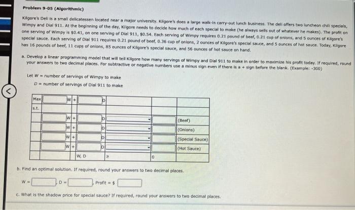 Problem 9-05 (Algorithmic) Kilgore's Dell is a