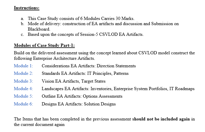 Instructions: a. This Case Study consists of 6