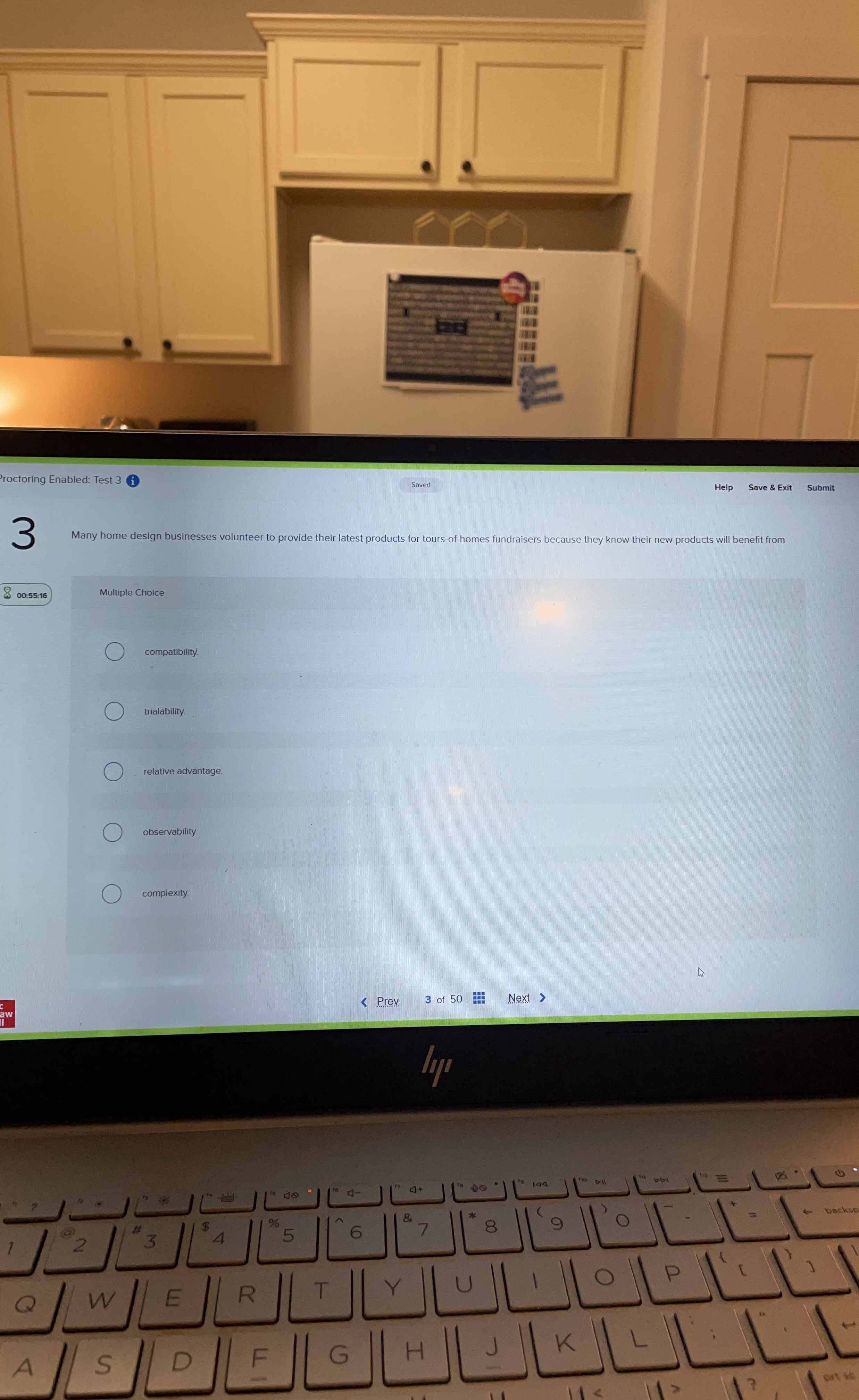 roctoring Enabled: Test 3 Saved Help Save & Exit