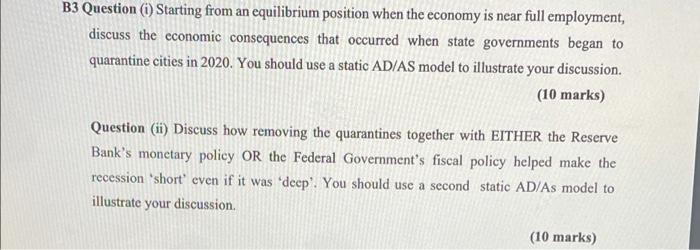 B3 Question (i) Starting from an equilibrium