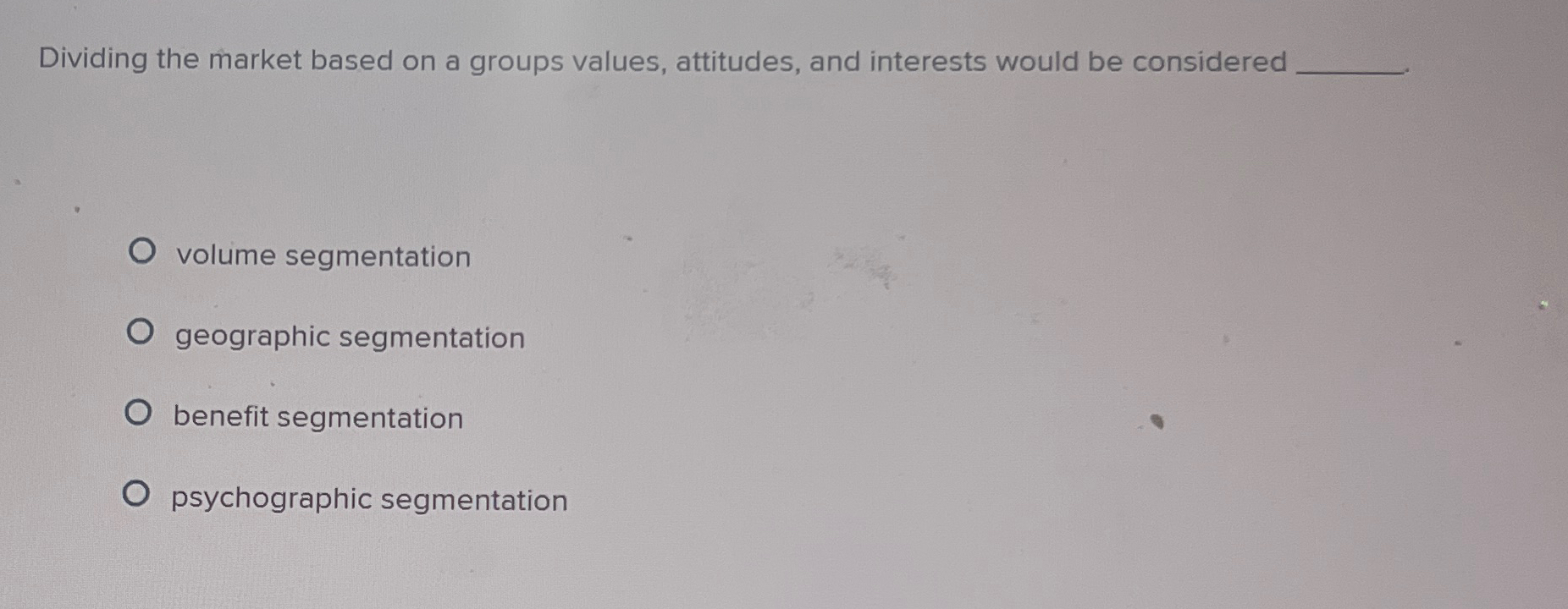 Dividing the market based on a groups values,
