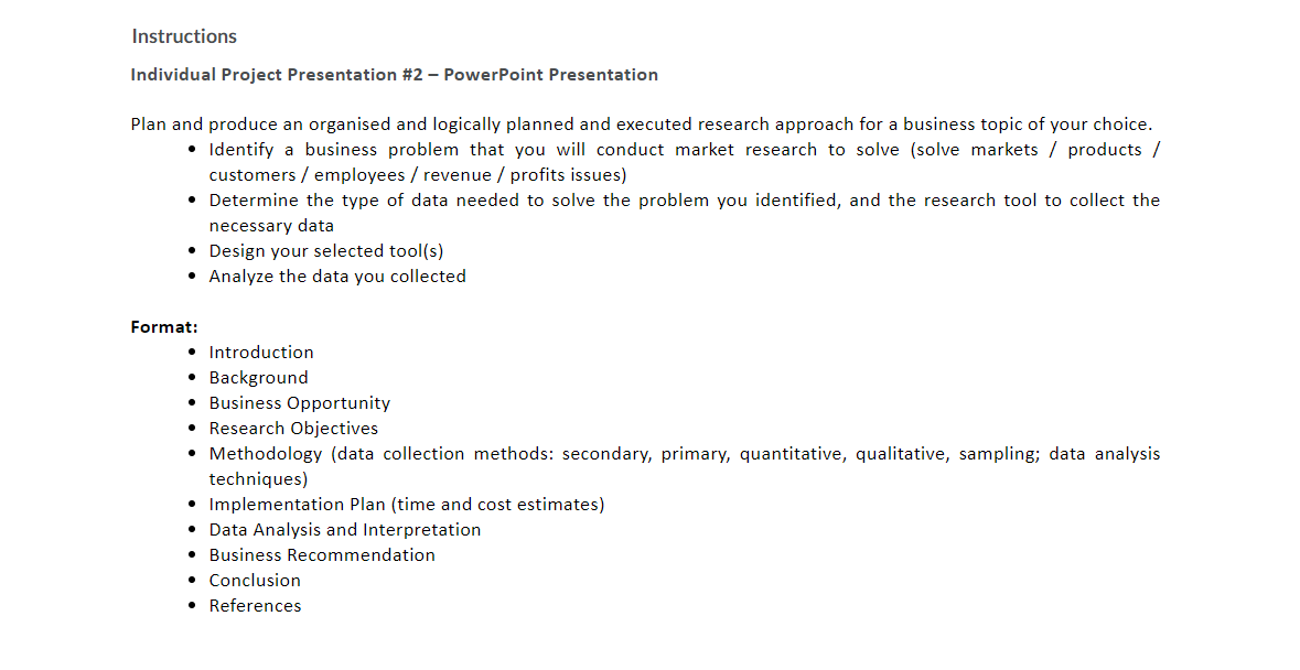 Instructions Individual Project Presentation #2 -