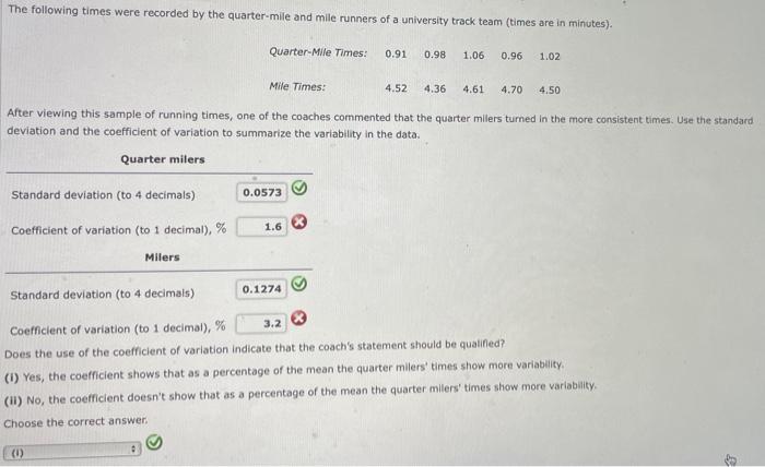 The following times were recorded by the