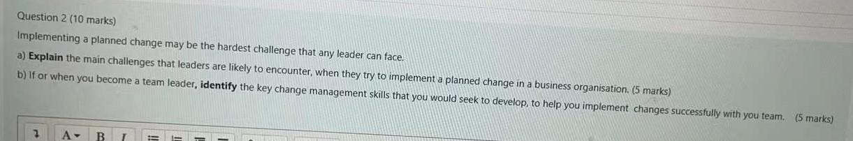 Question 2 (10 marks) Implementing a planned