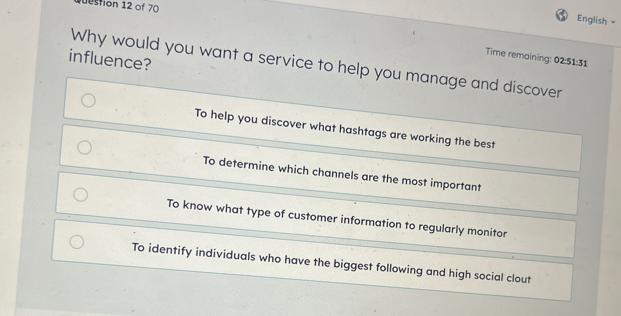 question 1 2 of 7 0 English - Time remaining: 0 2