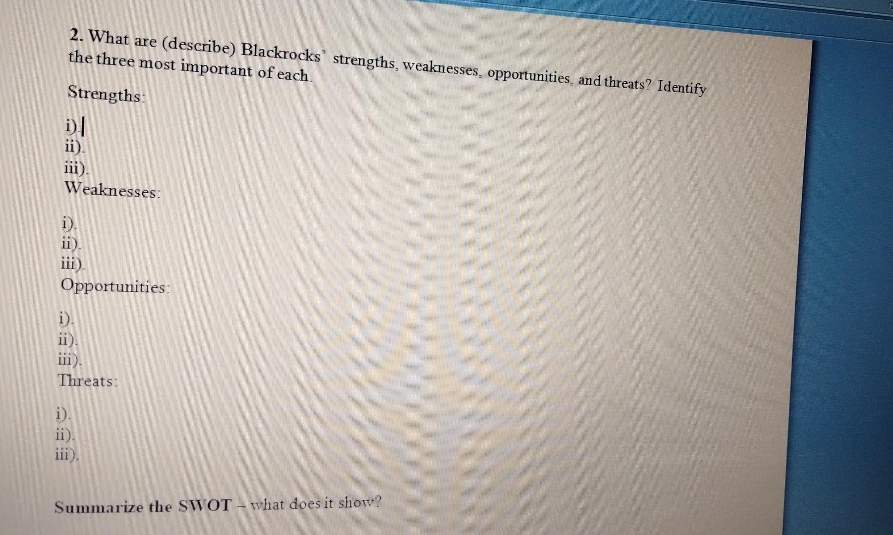 2. What are (describe) Blackrocks' strengths,