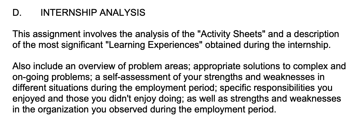 D. Internship Analysis 1. Analyses and summary of