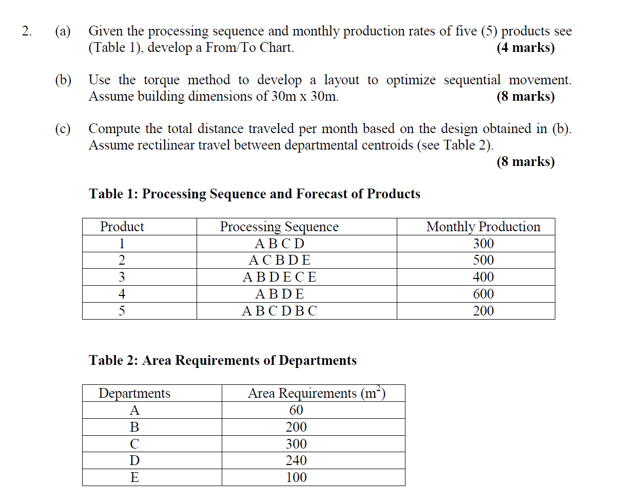 2 . ( a ) Given the processing sequence and