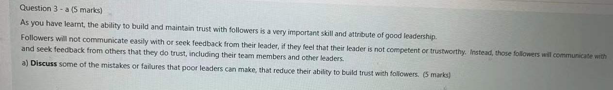 Question 3 - a (5 marks) As you have learnt the