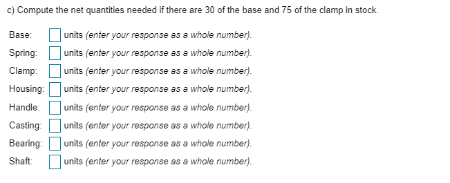 c) Compute the net quantities needed if there are