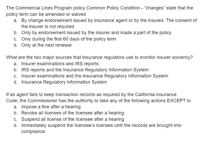 The Commercial Lines Program policy Common Policy