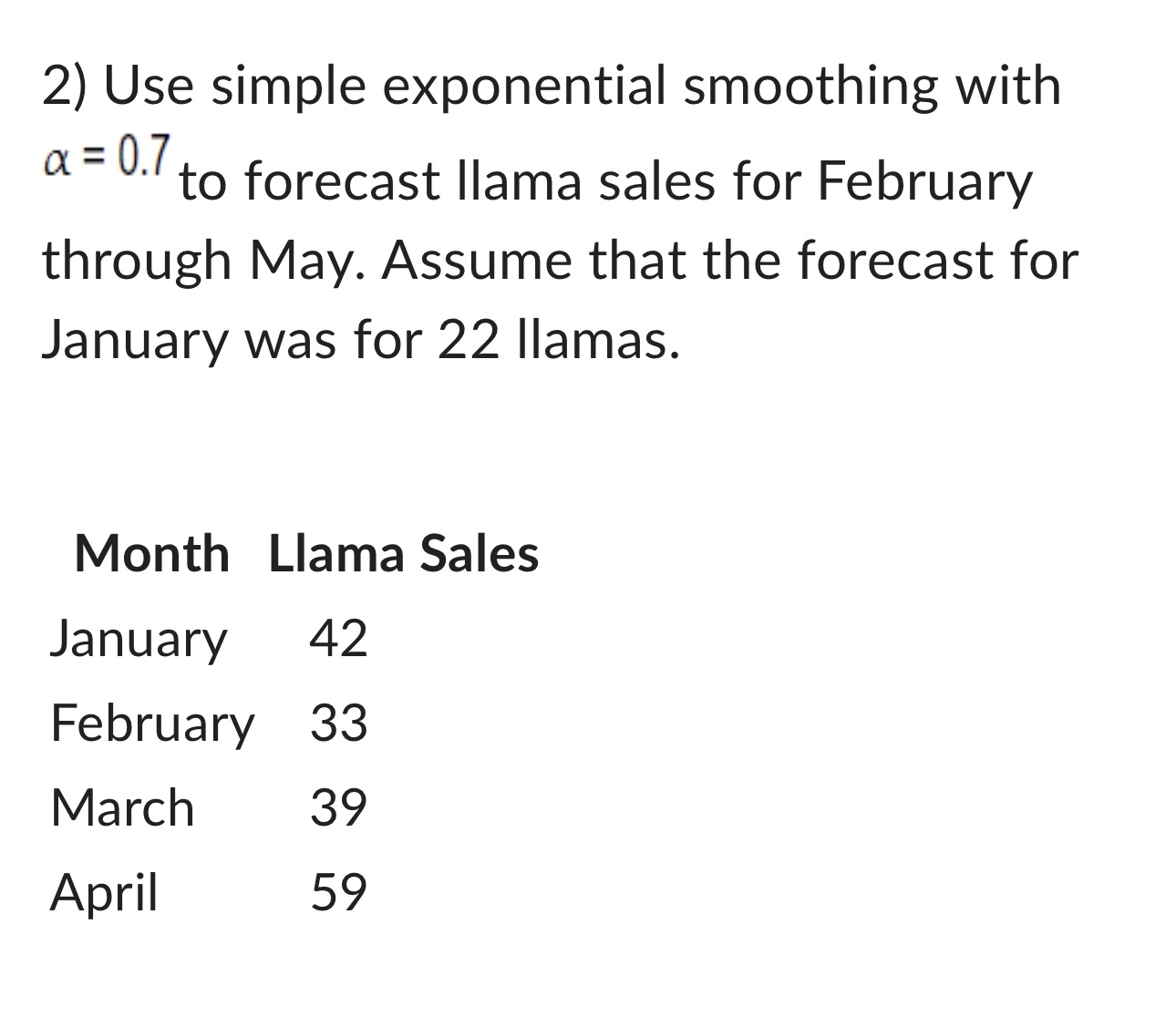Use simple exponential smoothing with = 0 . 7 to