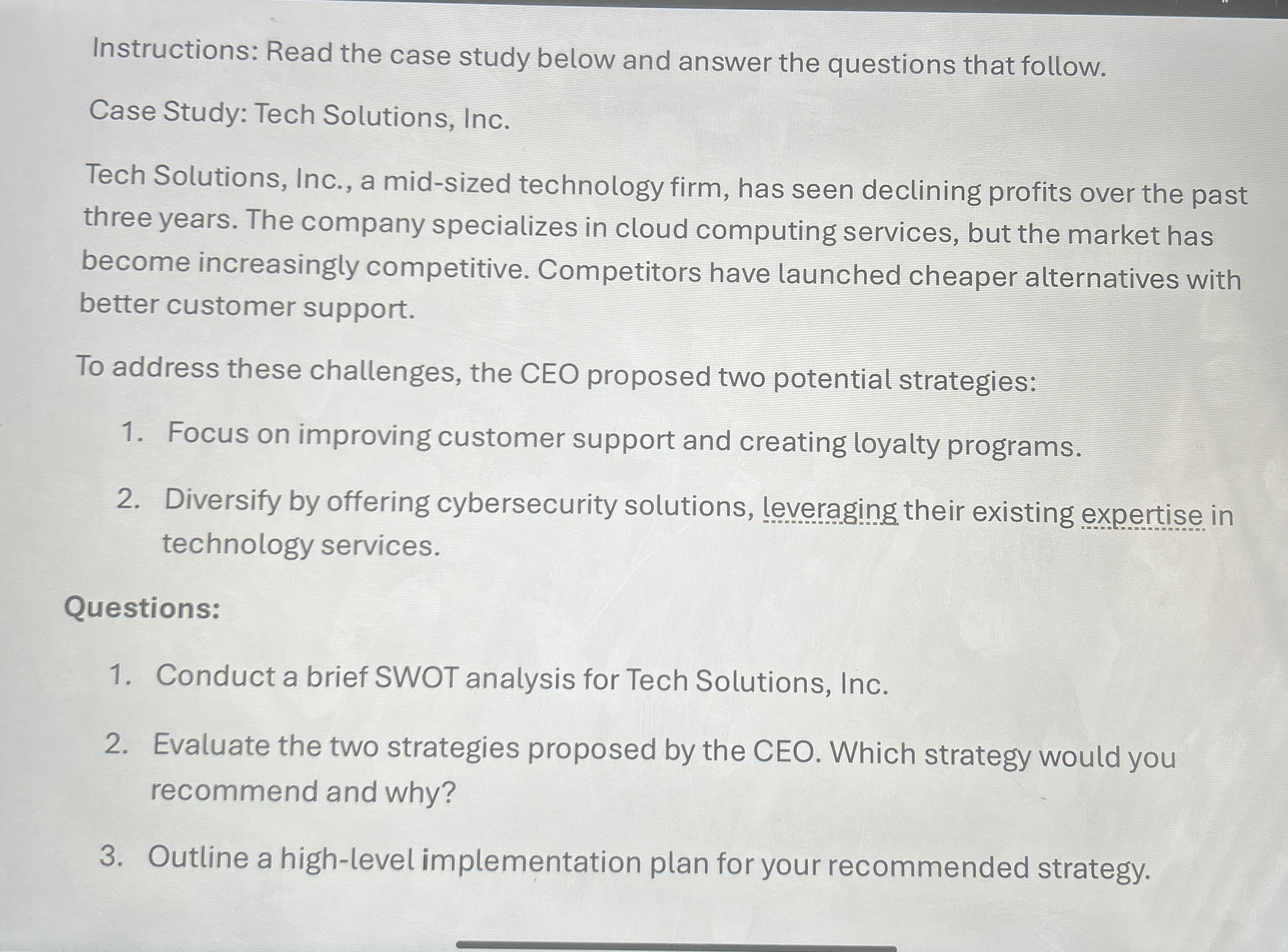 Instructions: Read the case study below and