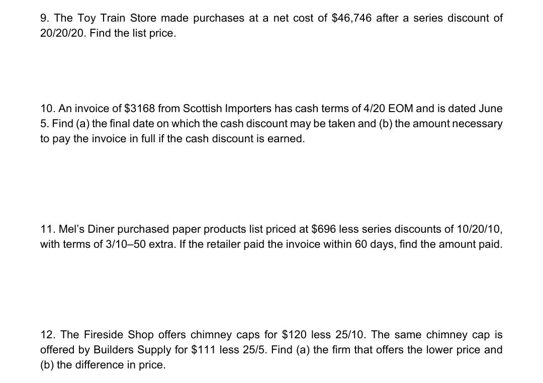 please help me with this 9. The Toy Train Store