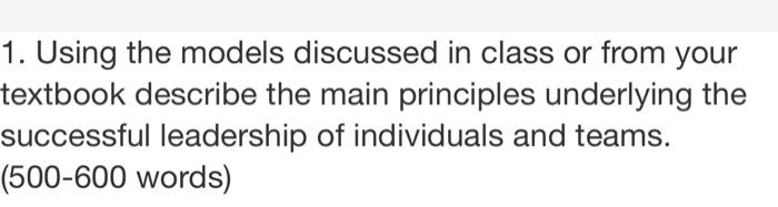 1. Using the models discussed in class or from