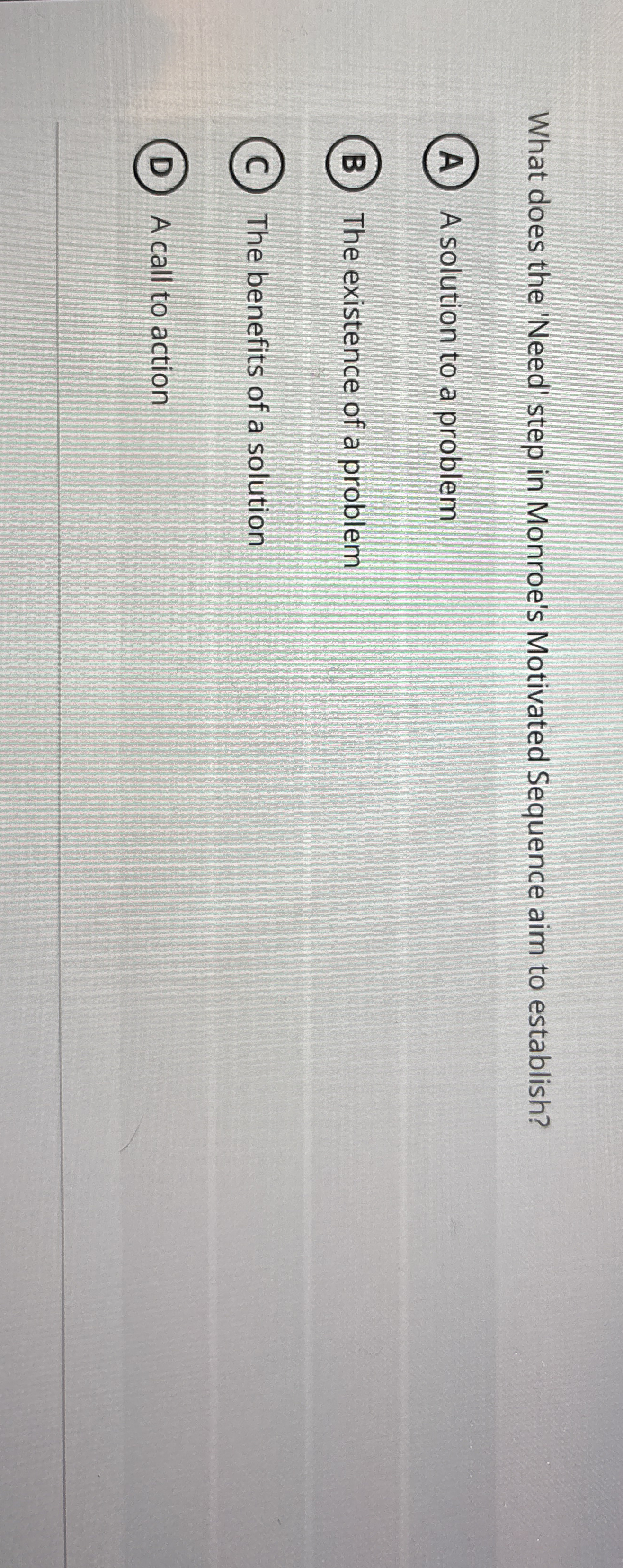 What does the 'Need' step in Monroe's Motivated