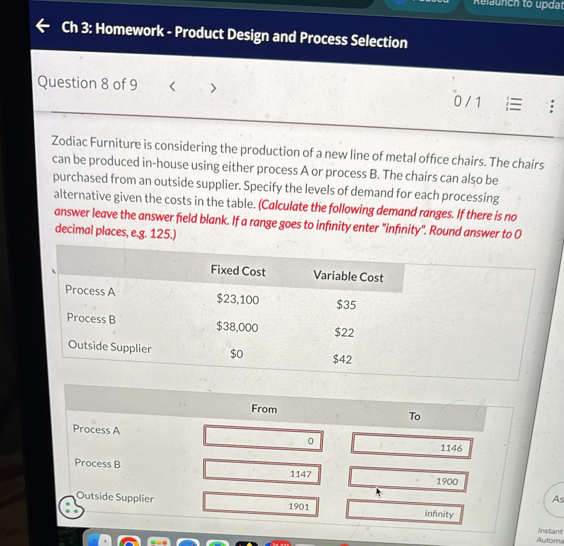 Ch 3 : Homework - Product Design and Process