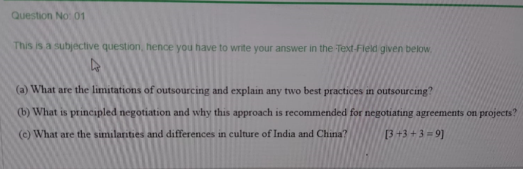 Question No: 01 This is a subjective question,