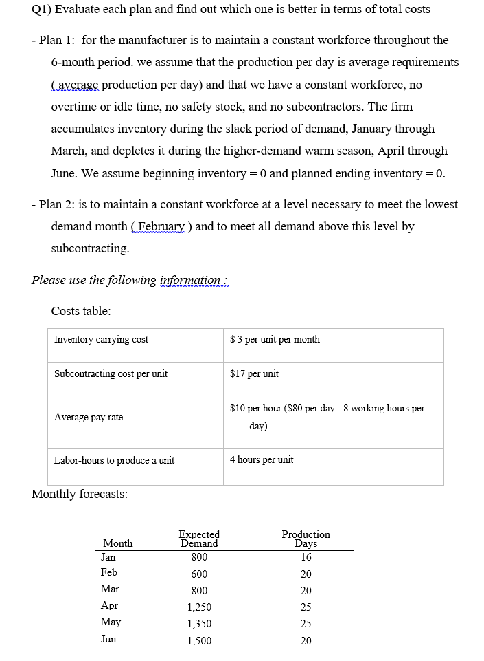 Q1) Evaluate each plan and find out which one is
