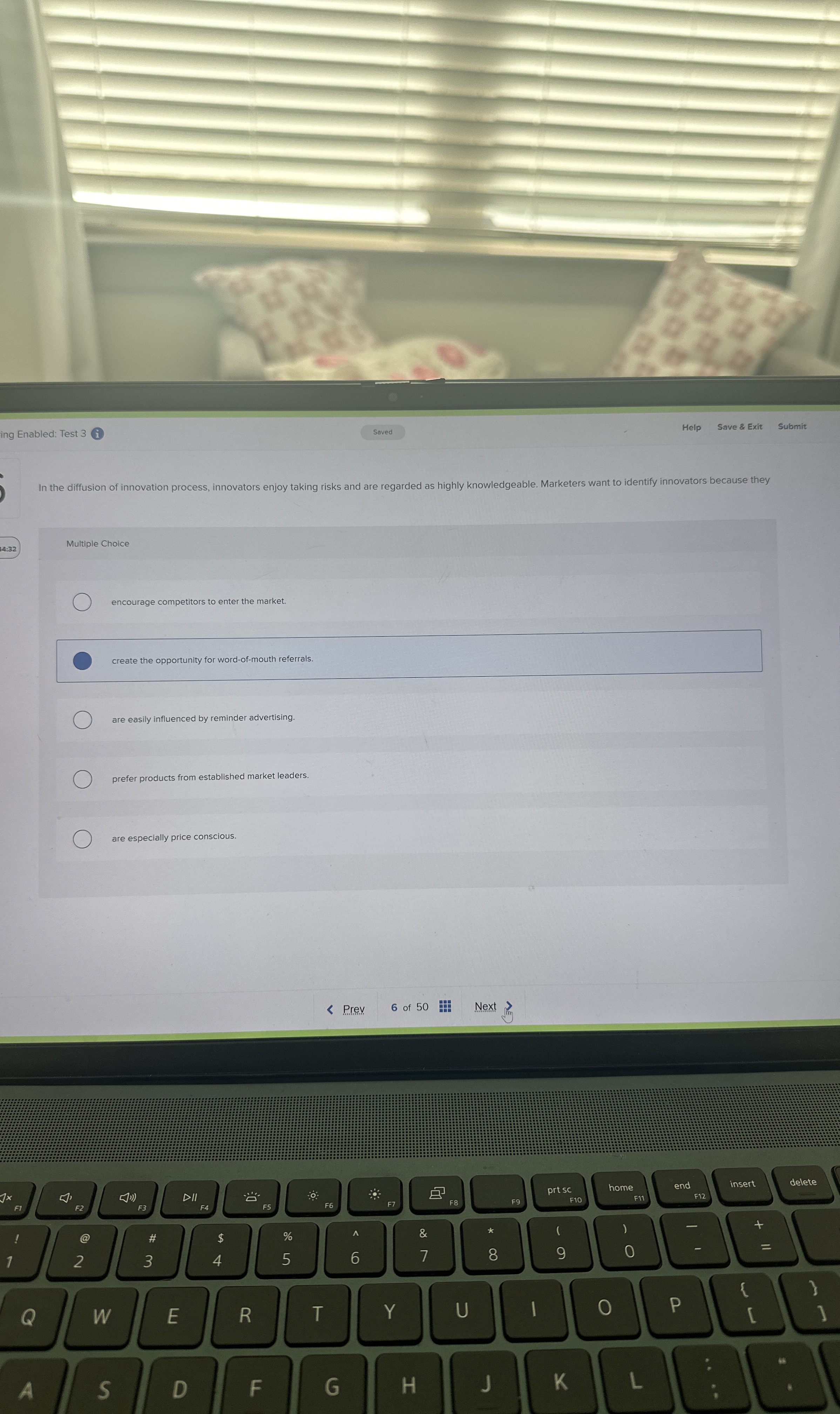 ing Enabled: Test 3 Help Save & Exit Submir In