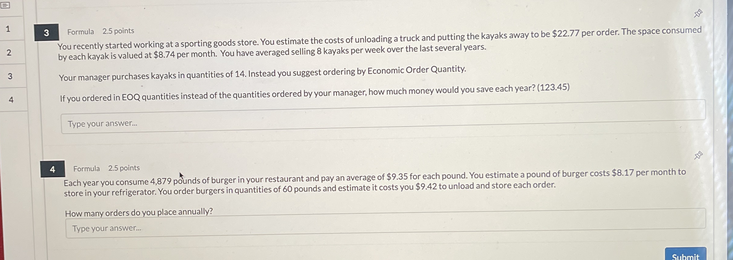 3 Formula 2 . 5 points You recently started