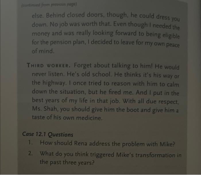 Case and Exercise Case 12.1 Mike Sebastian has