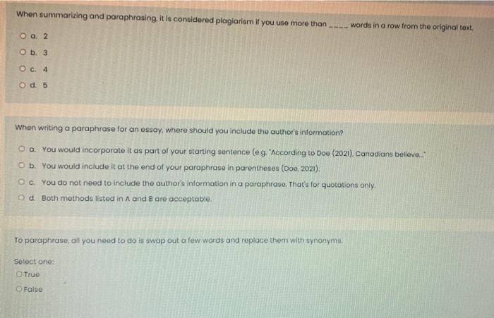 When summarizing and paraphrasing. It is